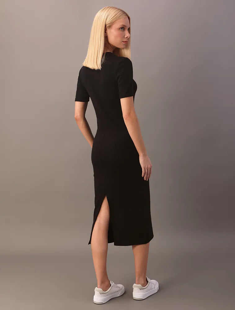 VESTIDO CKJ FEM MIDI RIBANA PRETO