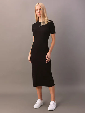 VESTIDO CKJ FEM MIDI RIBANA PRETO