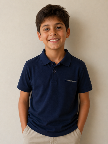 POLO MC CKJ KIDS MAS ETIQUETA CK BARRA MARINHO