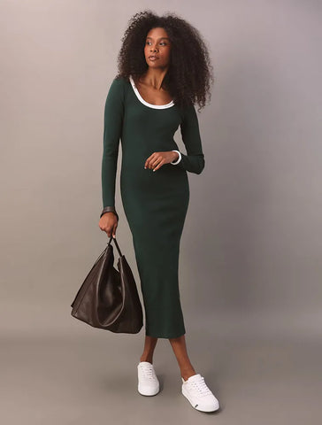 VESTIDO CKJ FEM ML RIBANA CONTRASTE VERDE MEDIO