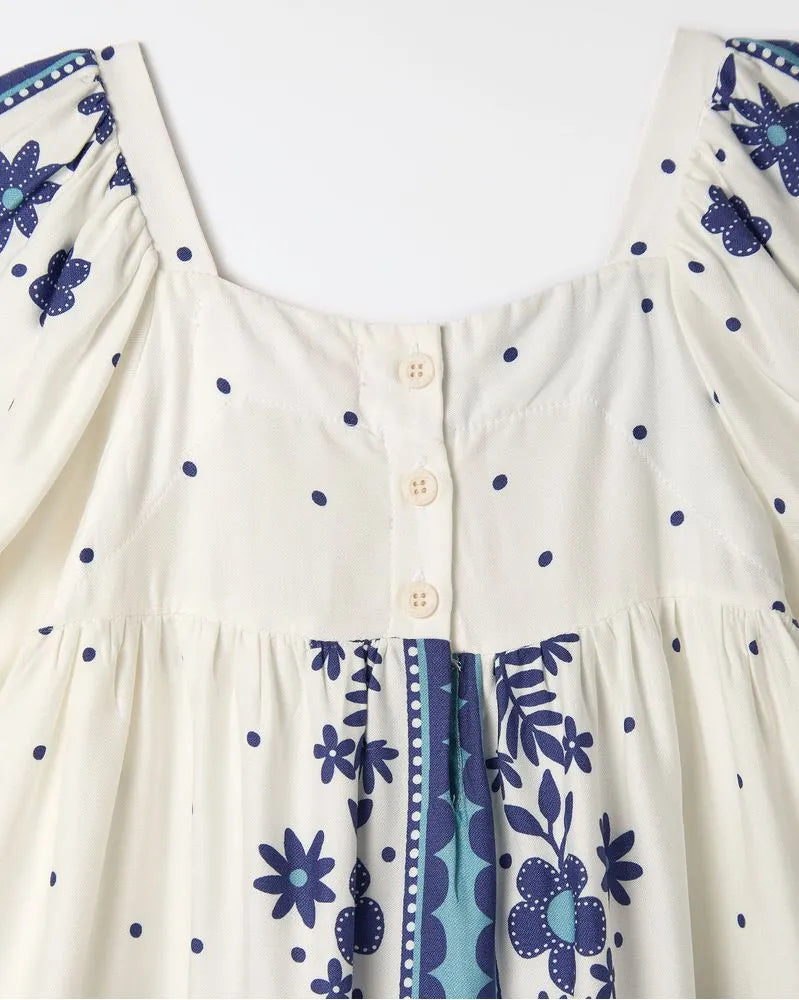 VESTIDO LENCO DE JARDIM FABULA BRANCO/AZUL