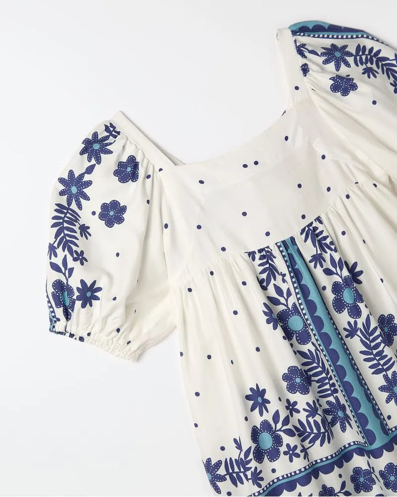 VESTIDO LENCO DE JARDIM FABULA BRANCO/AZUL