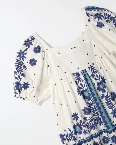 VESTIDO LENCO DE JARDIM FABULA BRANCO/AZUL