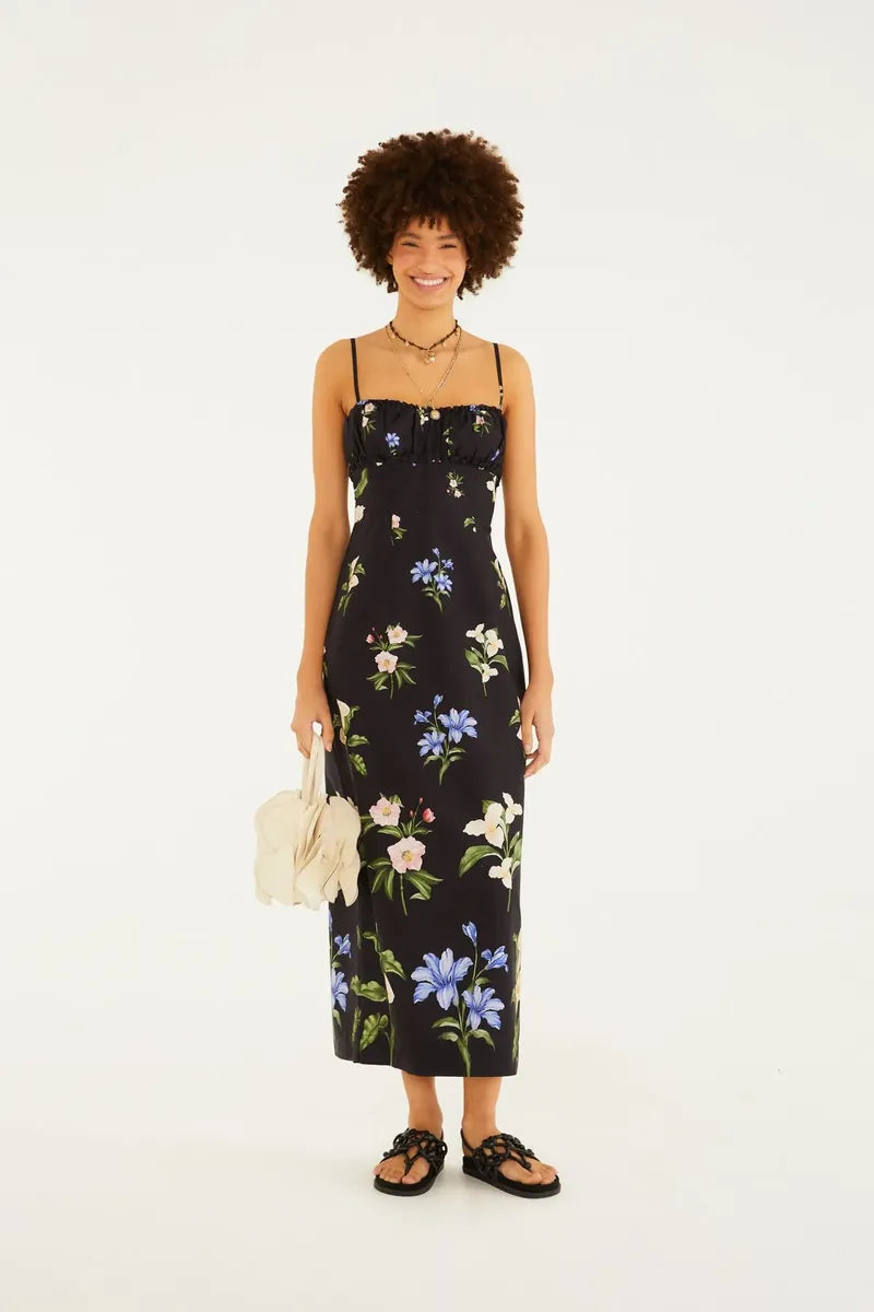 VESTIDO RETO AGUA DE FLOR FARM PRETO