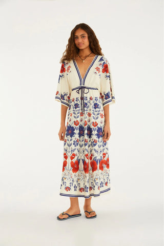 VESTIDO CROPPED FLORAL LINA FARM OFF WHITE