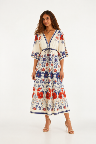 VESTIDO CROPPED FLORAL LINA FARM OFF WHITE