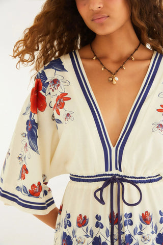 VESTIDO CROPPED FLORAL LINA FARM OFF WHITE