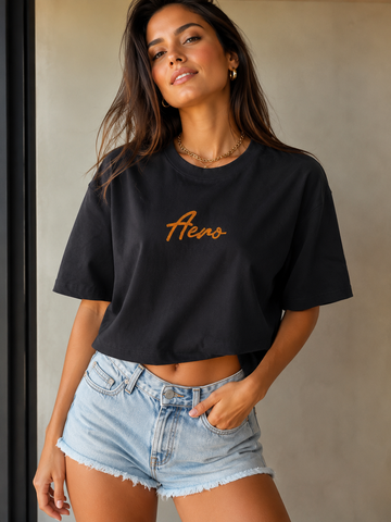 BLUSA MC FEM CROPPED NIGHT AEROPOSTALE PRETO