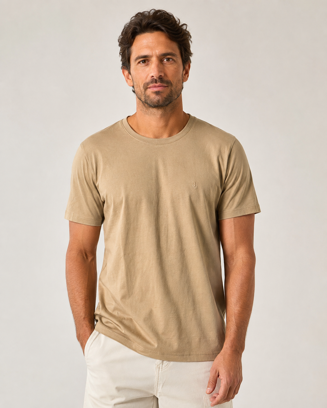 CAMISETA MC MAS 100 ALGODAO BRENDON BEGE ESCURO