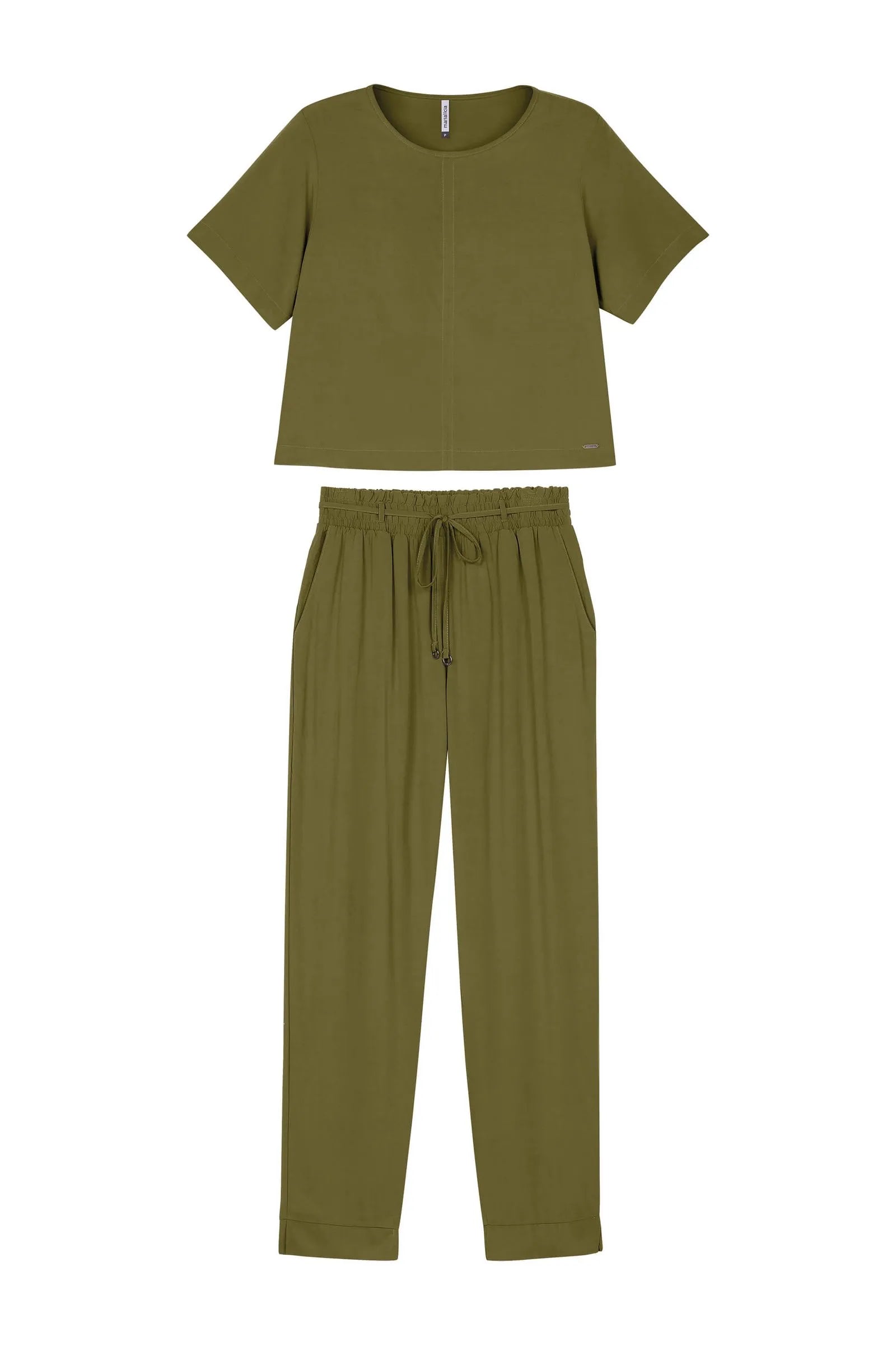 CONJ FEM BLUSA MC E CALCA VISCOSE VERDE MUSGO