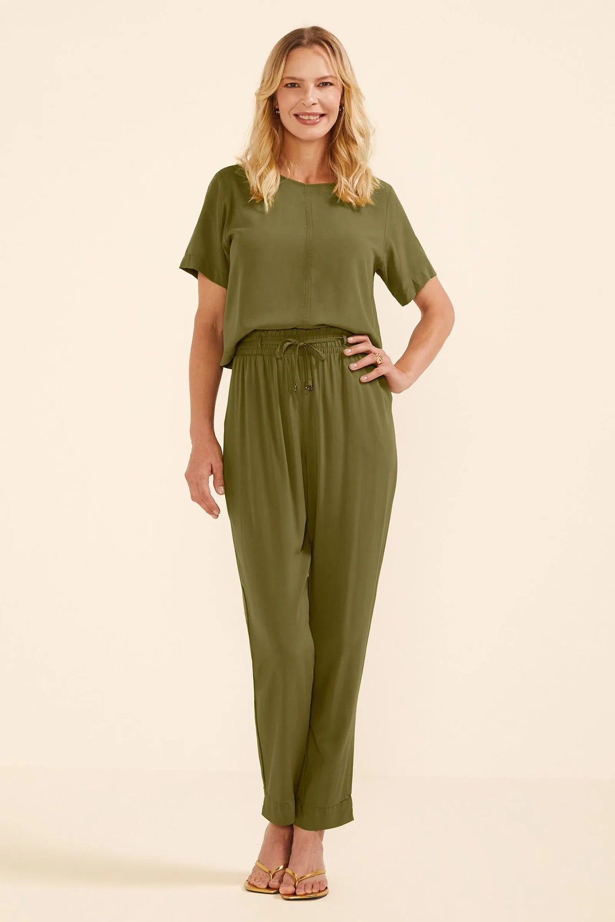 CONJ FEM BLUSA MC E CALCA VISCOSE VERDE MUSGO