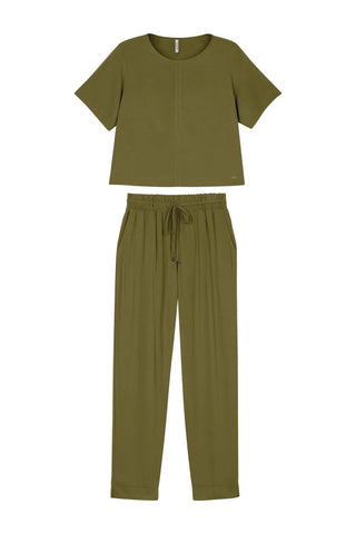 CONJ FEM BLUSA MC E CALCA VISCOSE VERDE MUSGO