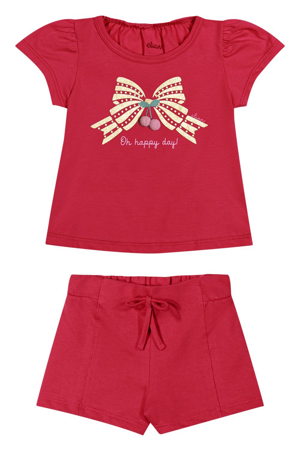 CONJ FEM BL LACO C POMPOM E SHORT MLT VERMELHO
