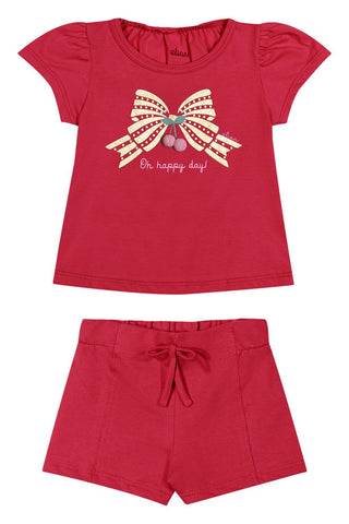 CONJ FEM BL LACO C POMPOM E SHORT MLT VERMELHO