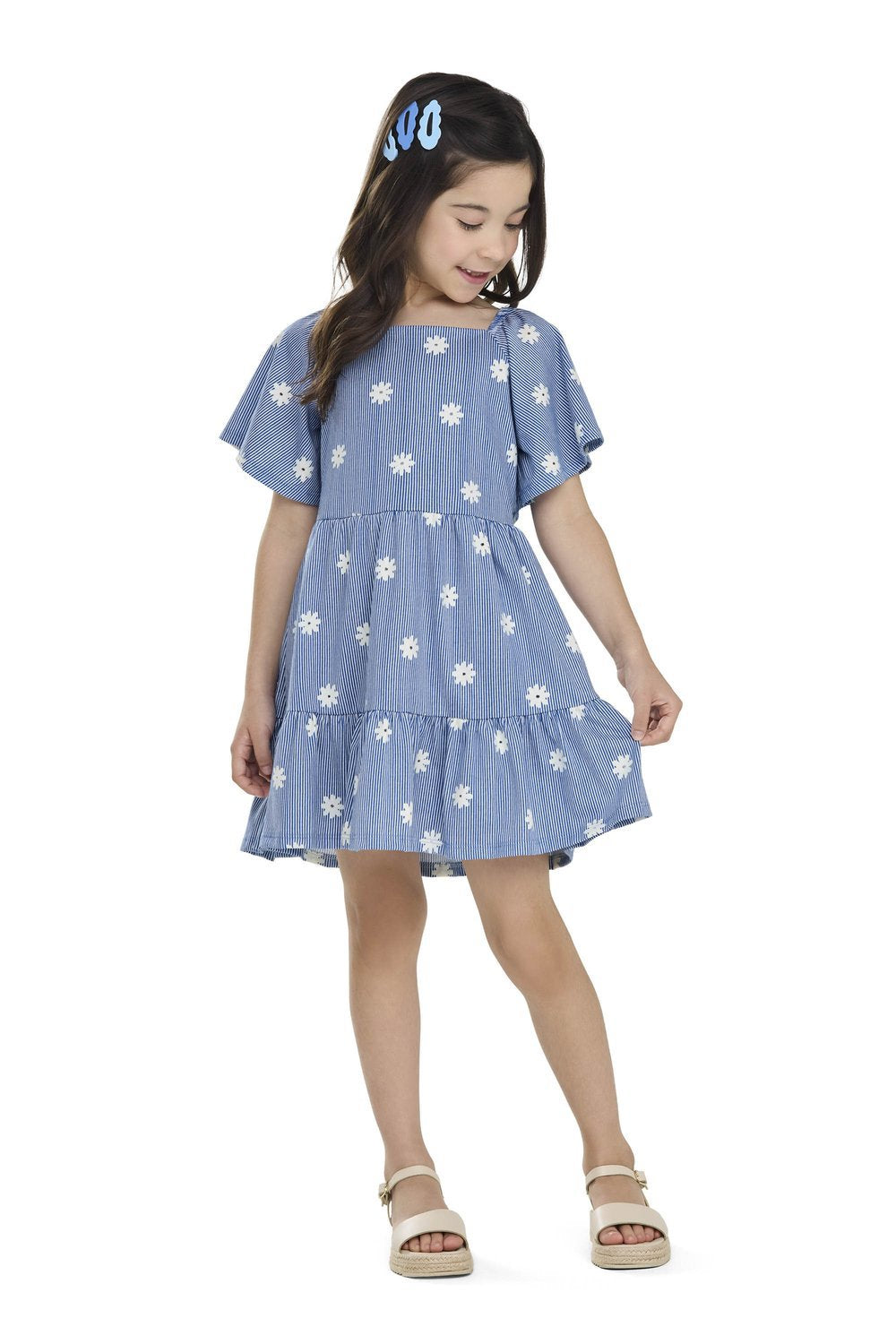 VESTIDO MEIA MALHA LIST EST FLORES AZUL