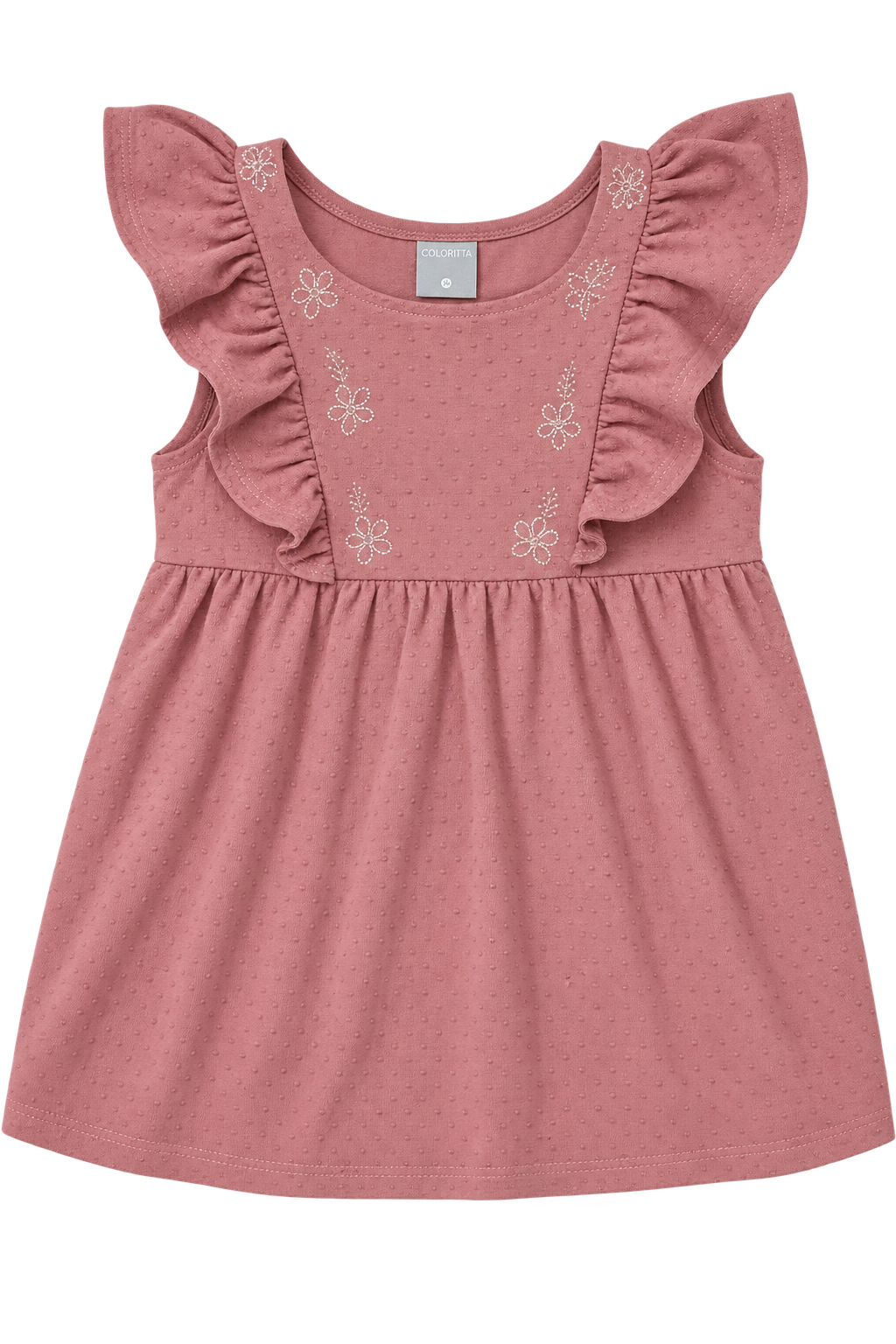 VESTIDO MC BAB MALHA TRAB BORD FLORES GOIABA