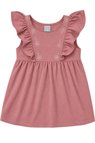 VESTIDO MC BAB MALHA TRAB BORD FLORES GOIABA