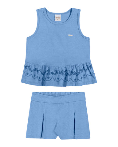 CONJ FEM REG BAB BPRD BARRA E SHORT TEXT AZUL