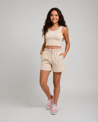 CONJ FEM JUV REG COTTON E SHORT MLT BEGE