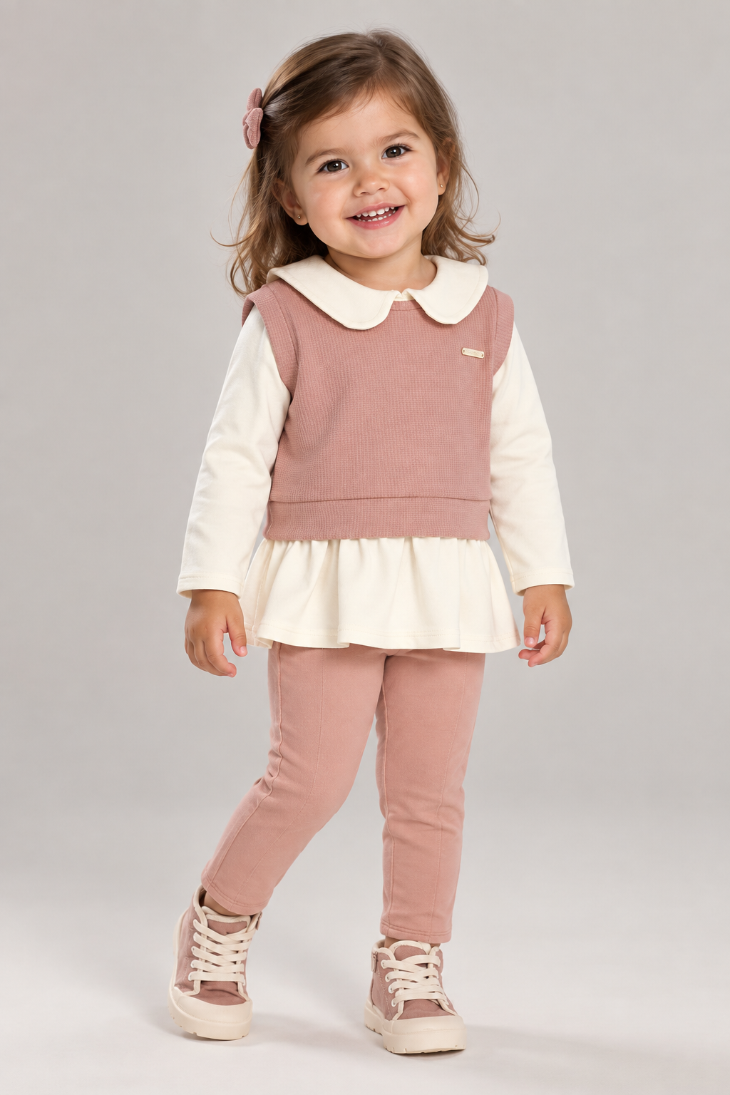 CONJ FEM BL ML GOLA COLETE ALF E LEGGING ROSA/OFF WHITE
