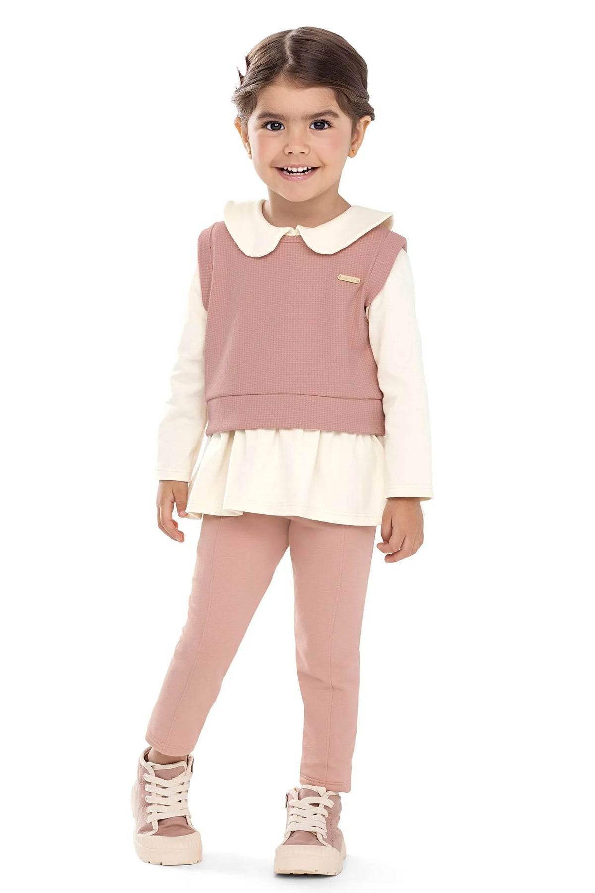 CONJ FEM BL ML GOLA COLETE ALF E LEGGING ROSA/OFF WHITE