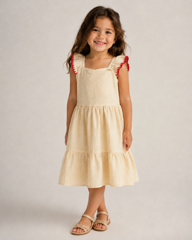 VESTIDO ALCA C DET EM BICO CREPE FRISSE BEGE