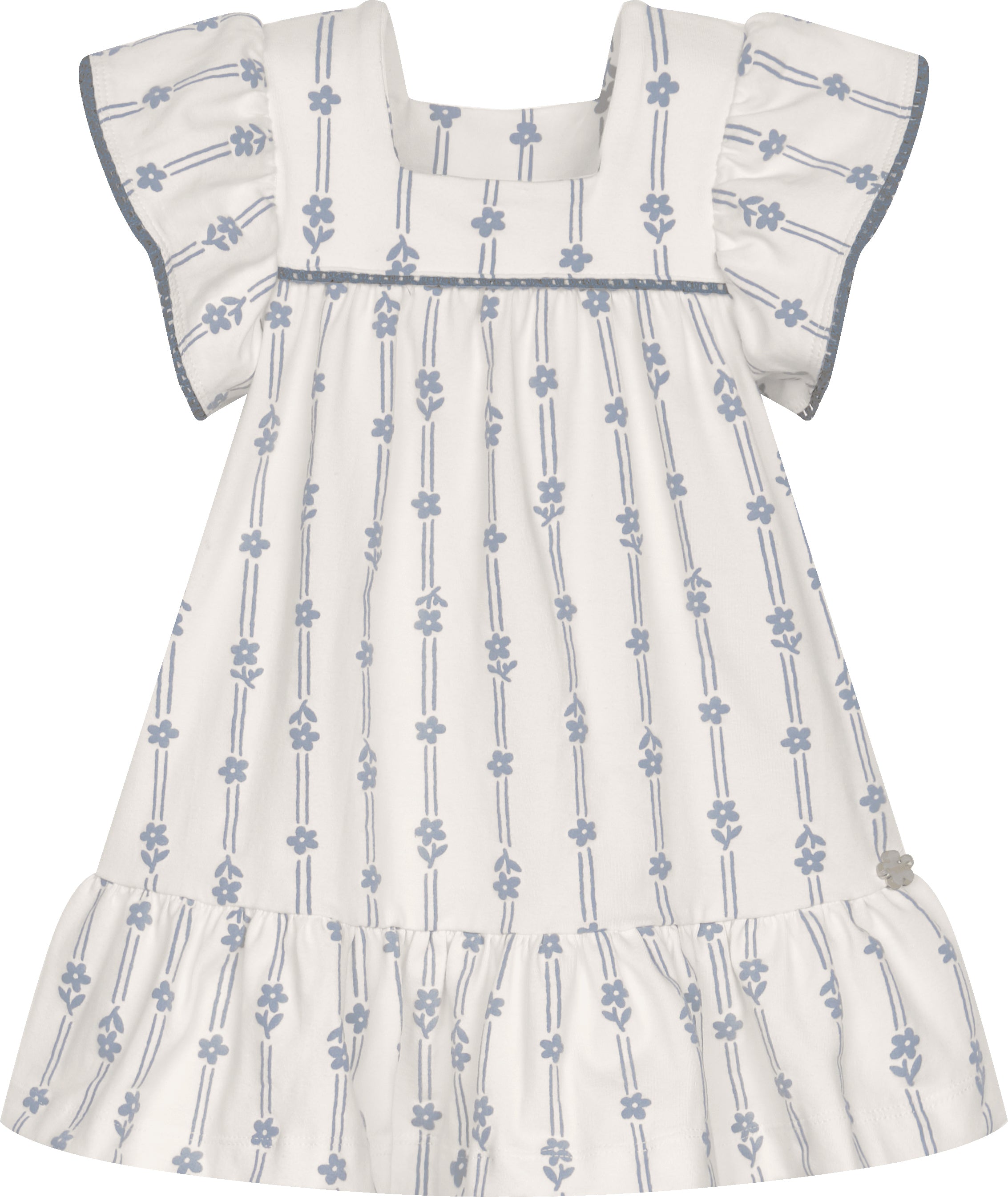 VESTIDO MC EST FLORAL RELEVO DET CROCHE OFF WHITE