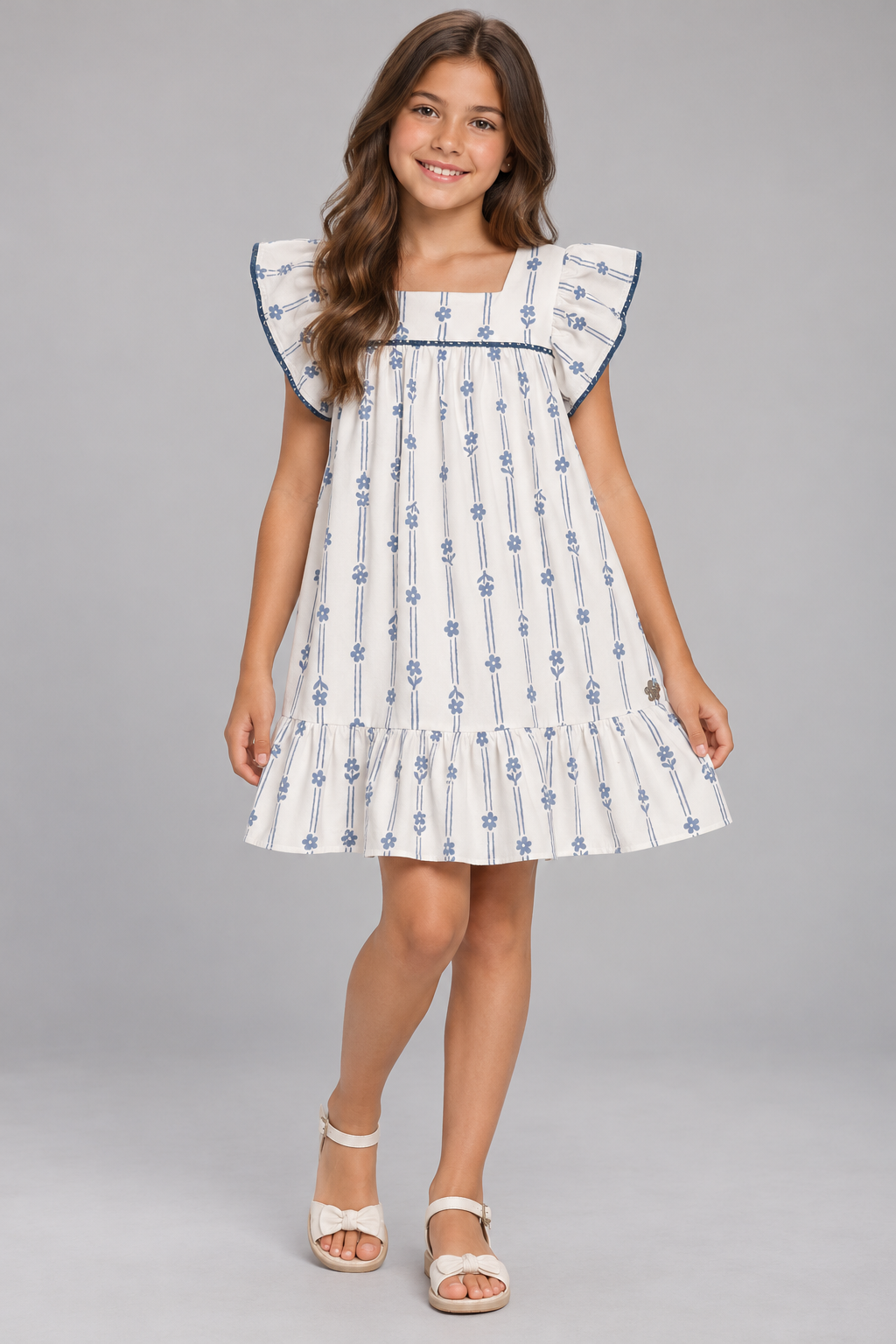 VESTIDO MC EST FLORAL RELEVO DET CROCHE OFF WHITE