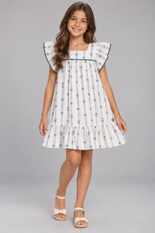 VESTIDO MC EST FLORAL RELEVO DET CROCHE OFF WHITE