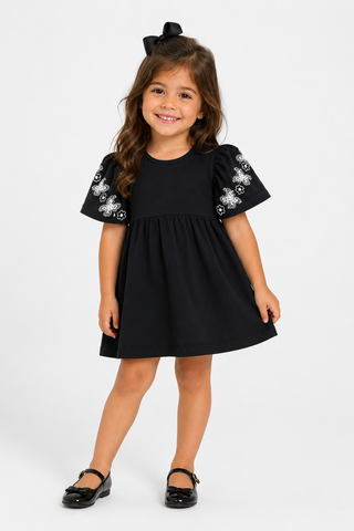 VESTIDO MC BORB E ESTAMPA C GLITTER PRETO