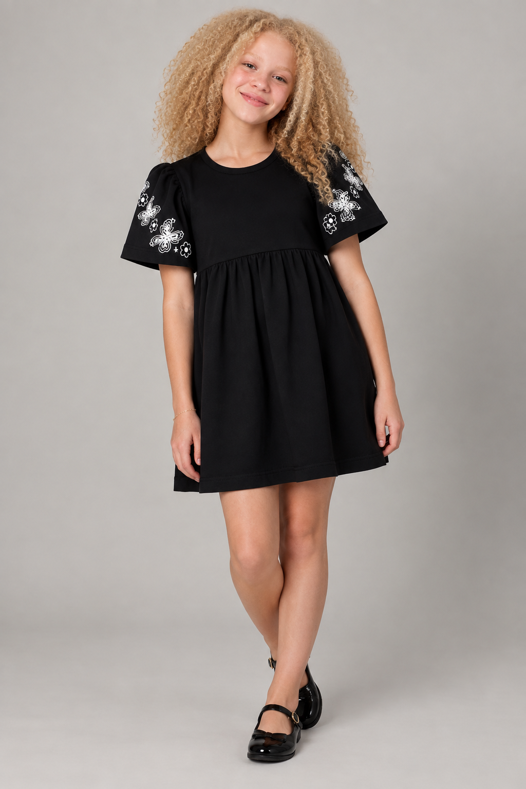 VESTIDO MC BORB E ESTAMPA C GLITTER PRETO