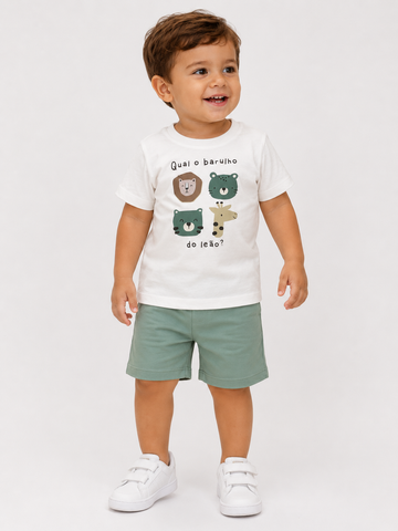 CONJ MAS CAM BICHOS LEAO APLIQUE BER MLT OFF WHITE/DANINHA