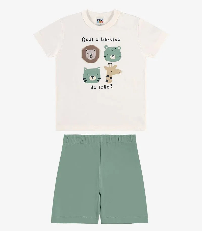 CONJ MAS CAM BICHOS LEAO APLIQUE BER MLT OFF WHITE/DANINHA