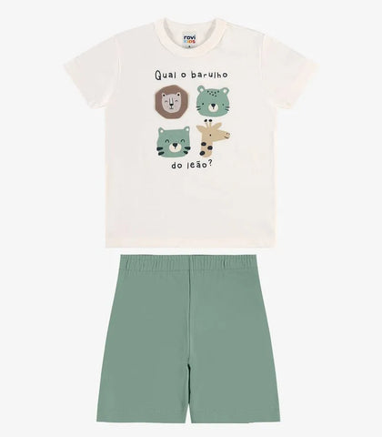 CONJ MAS CAM BICHOS LEAO APLIQUE BER MLT OFF WHITE/DANINHA