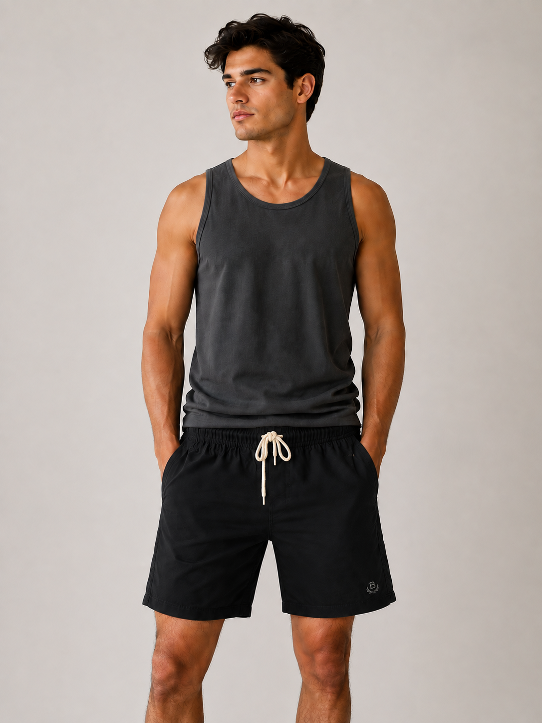 SHORT TACTEL MAS LISO C ELAST COLLOR PRETO/KHAKI