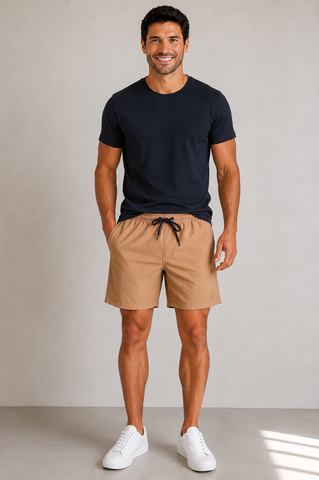 SHORT TACTEL MAS LISO C ELAST COLLOR BEGE ESCURO/MARINHO