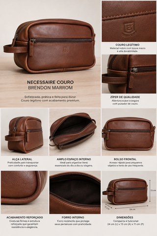 NECESSAIRE COURO BRENDON MARROM