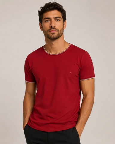 CAMISETA MAS MC BASICA FRISO GOLA ARAMIS VERMELHO CARMIM