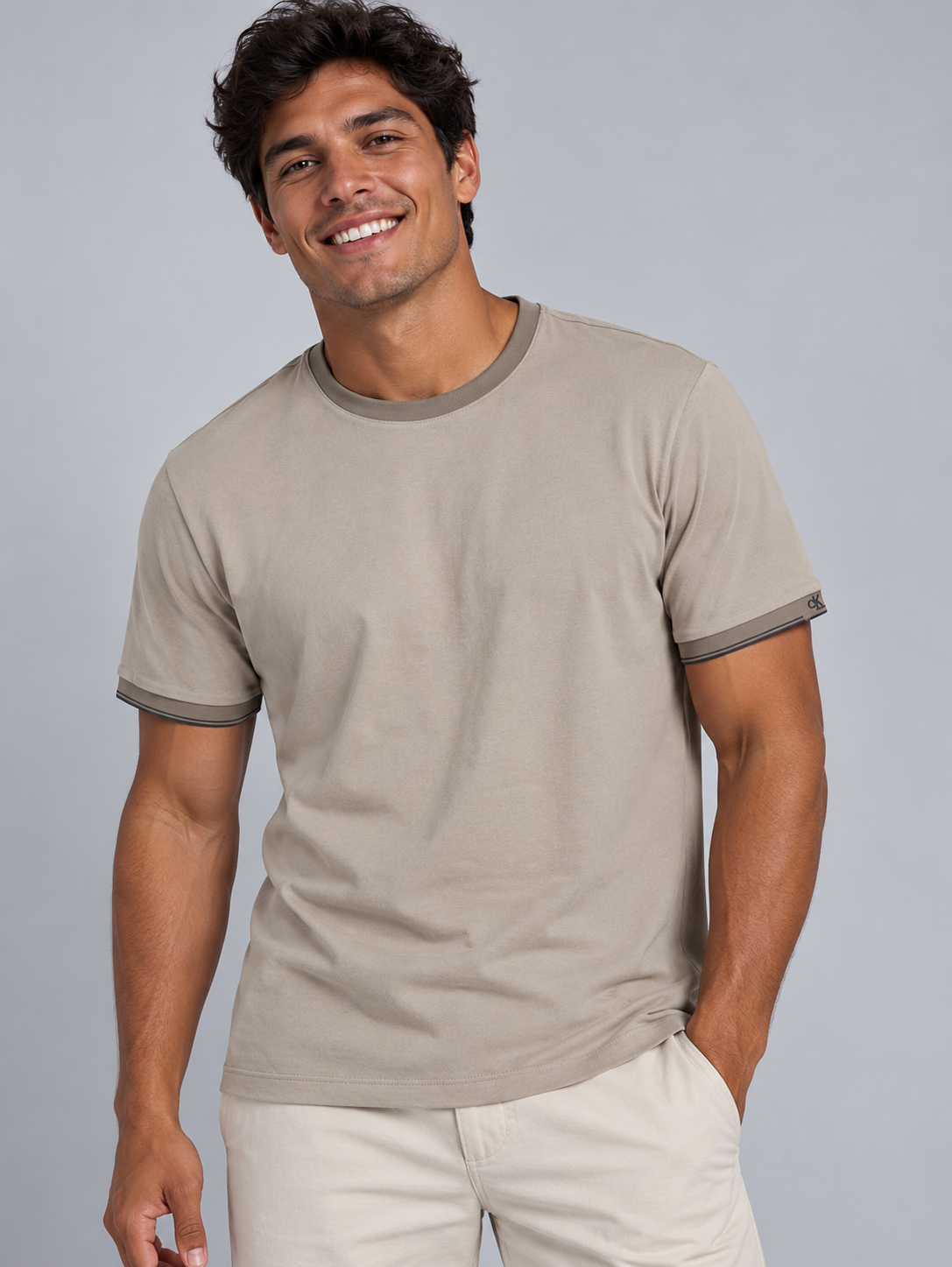 CAMISETA MC CKJ MAS CK SPORTS CAQUI CLARO