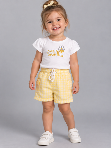 CONJ FEM BL BORD CUTE E SHORT XADREZ OFF WHITE/BAUNILHA