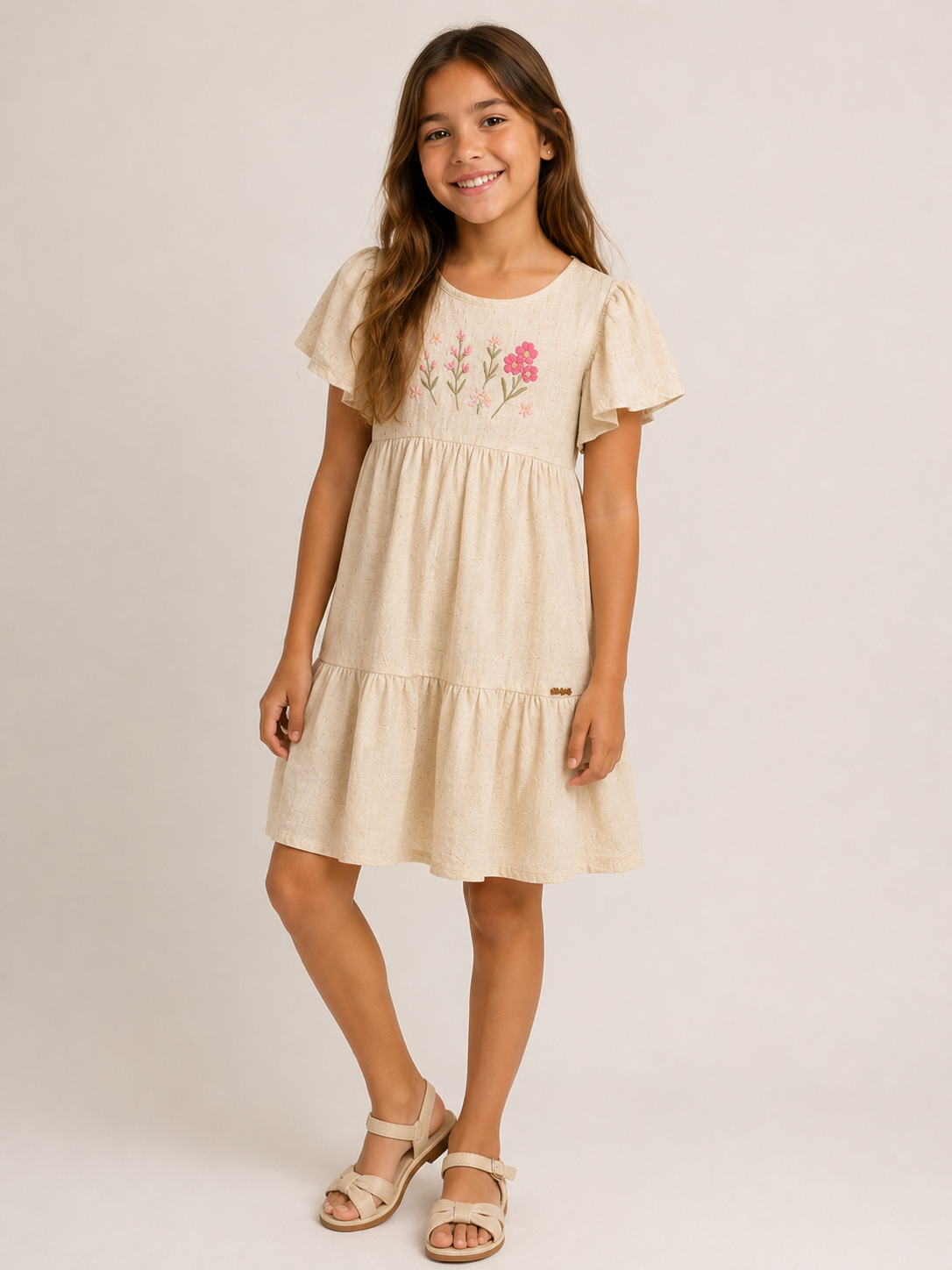 VESTIDO LINHO STRONG BORD FLORES CRU