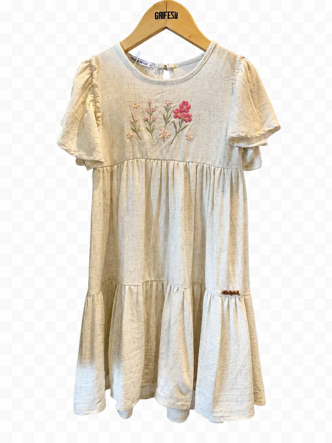 VESTIDO LINHO STRONG BORD FLORES CRU