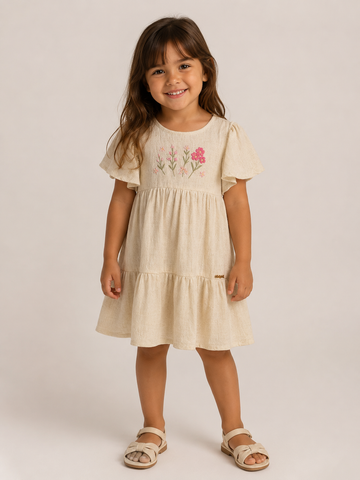 VESTIDO LINHO STRONG BORD FLORES CRU
