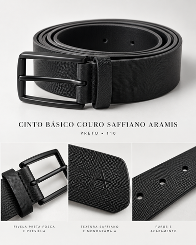 CINTO MAS BASICO COURO SAFFIANO ARAMIS PRETO