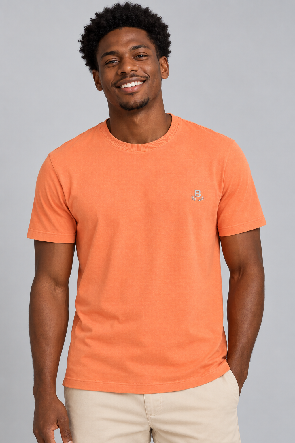CAMISETA MC MAS 100 ALGODAO BRENDON LARANJA CLARO