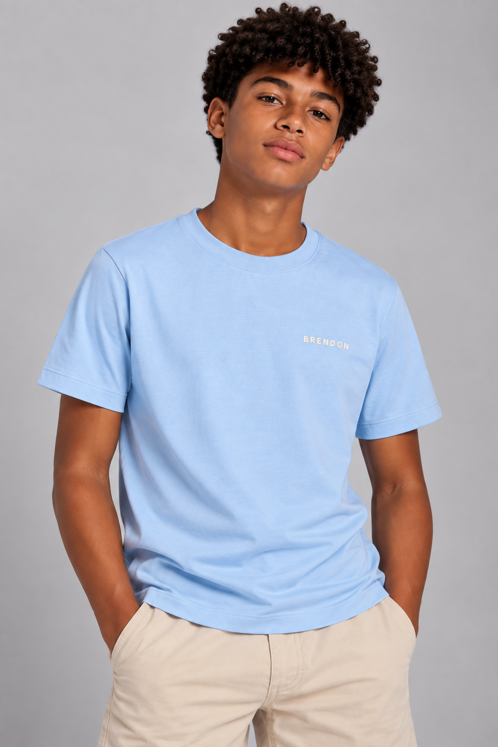 CAMISETA MAS KIDS 100 ALGODAO BRENDON AZUL CLARO