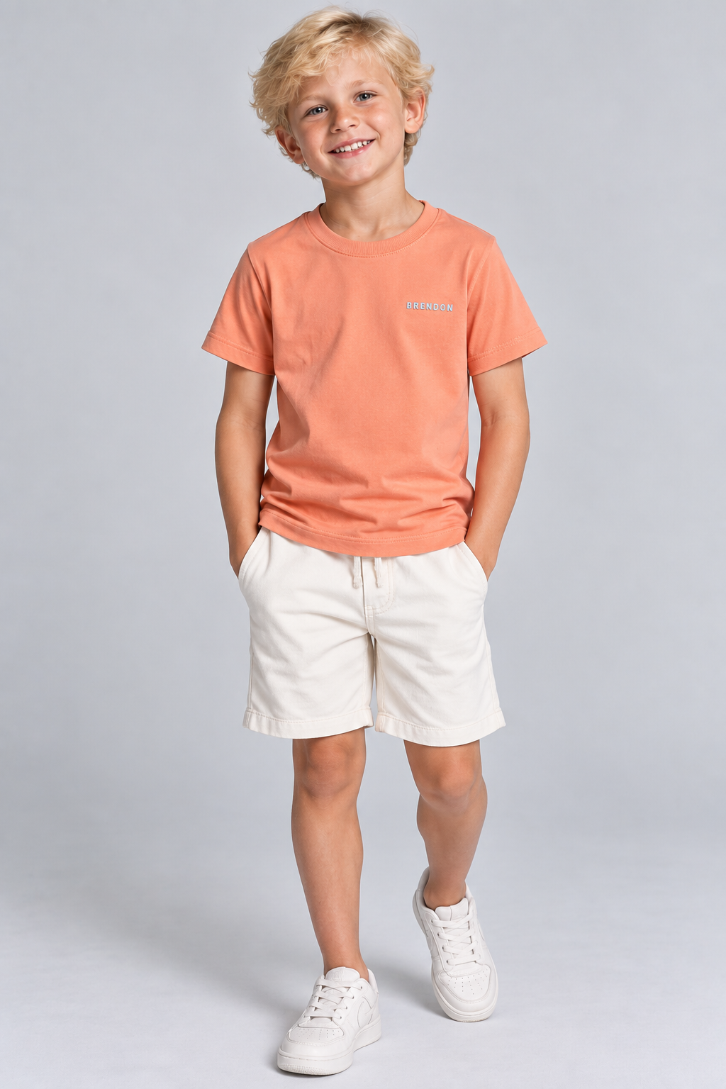 CAMISETA MAS KIDS 100 ALGODAO BRENDON LARANJA CLARO