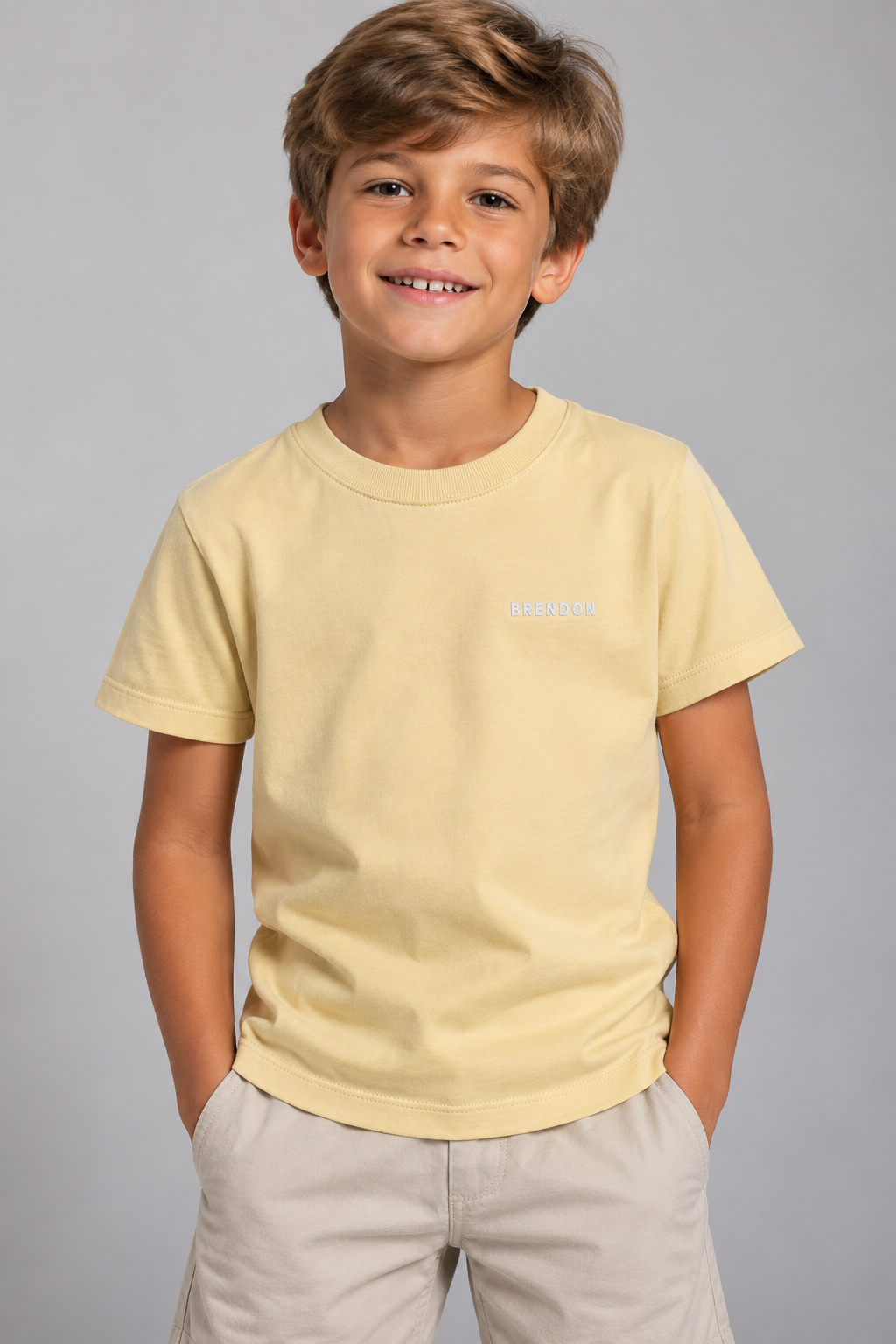 CAMISETA MAS KIDS 100 ALGODAO BRENDON AMARELO MANTEIGA