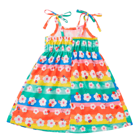 VESTIDO FEM BASIQUINHO FUN FLORES AZUL/LARANJA