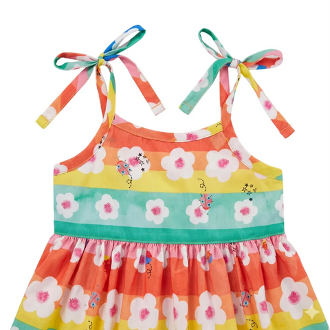 VESTIDO FEM BASIQUINHO FUN FLORES AZUL/LARANJA